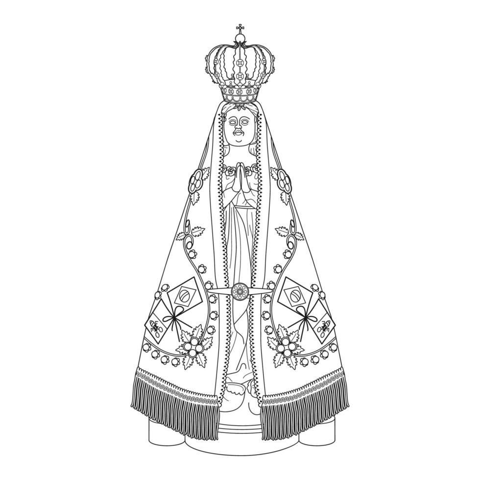 Our Lady of Conception Aparecida Vector Illustration Outline Monochrome