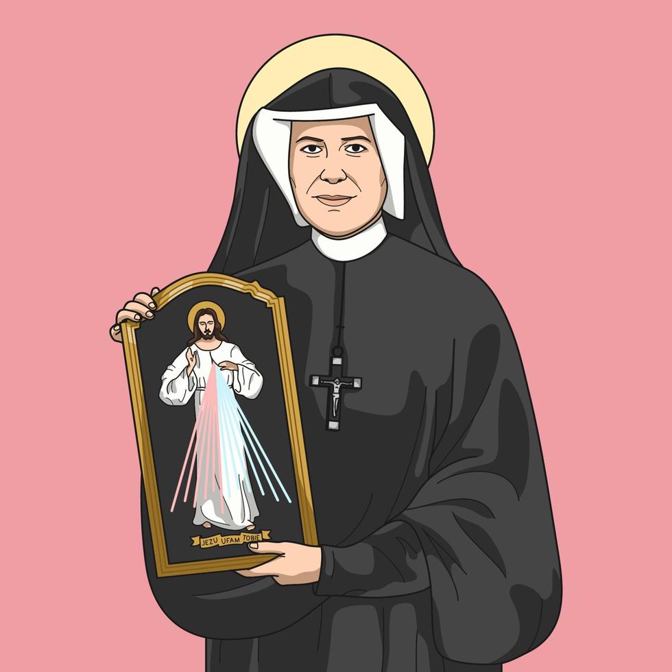 Saint  Faustina Kowalska Colored Vector Illustration