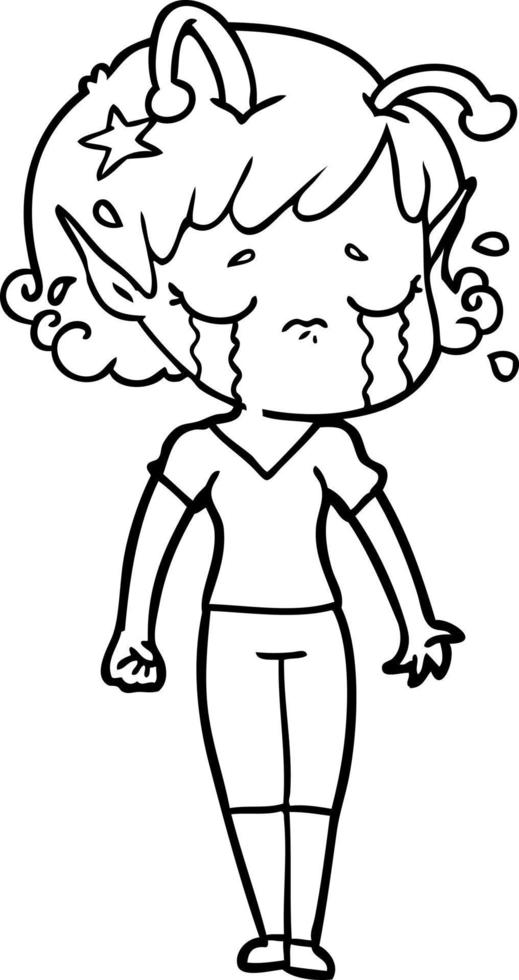 cartoon crying alien girl vector