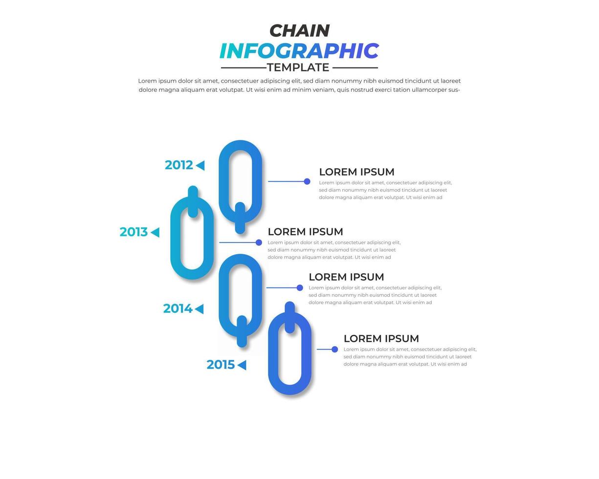 chain infographic design with 4 steps for data visualization, diagram, annual report, web design, presentation. Vector business template