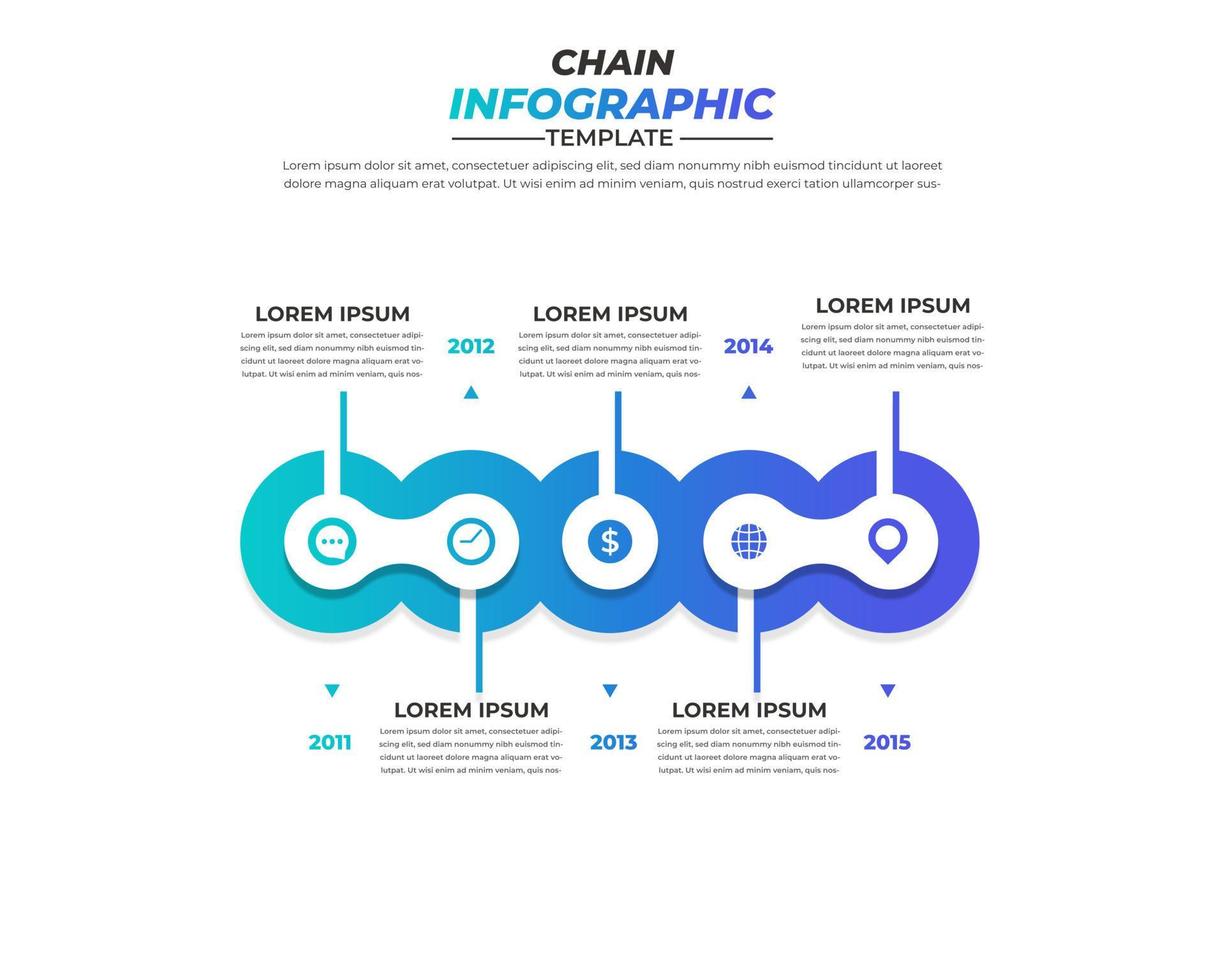 chain infographic design with 5 steps for data visualization, diagram, annual report, web design, presentation. Vector business template