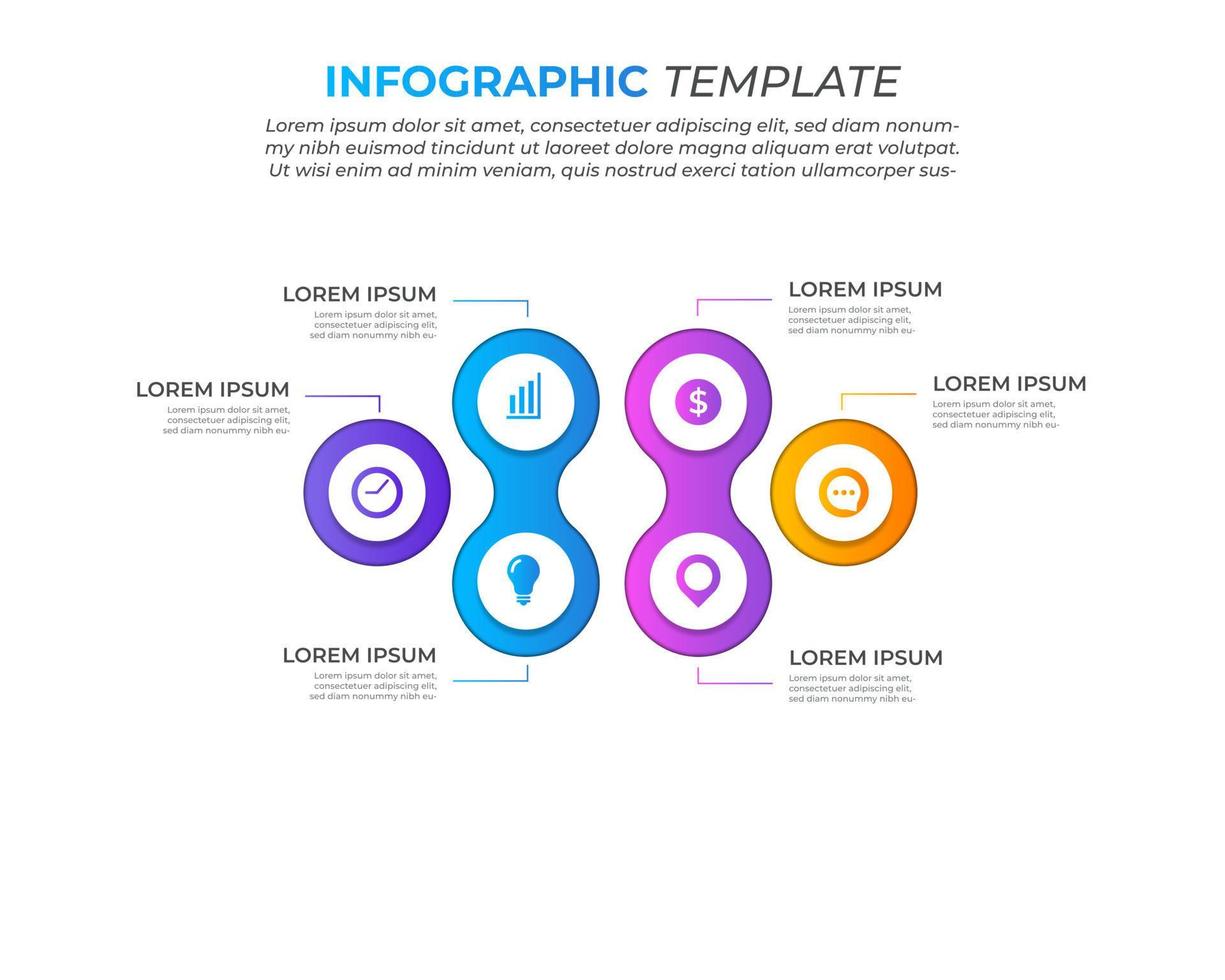 chain infographic design with 6 steps for data visualization, diagram, annual report, web design, presentation. Vector business template