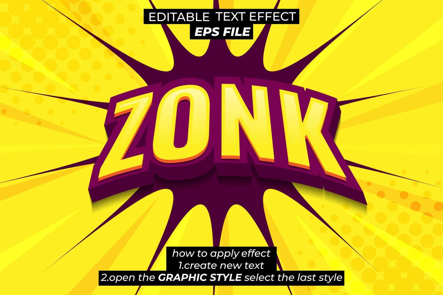 zonk text effect, font editable, typography, 3d text. vector