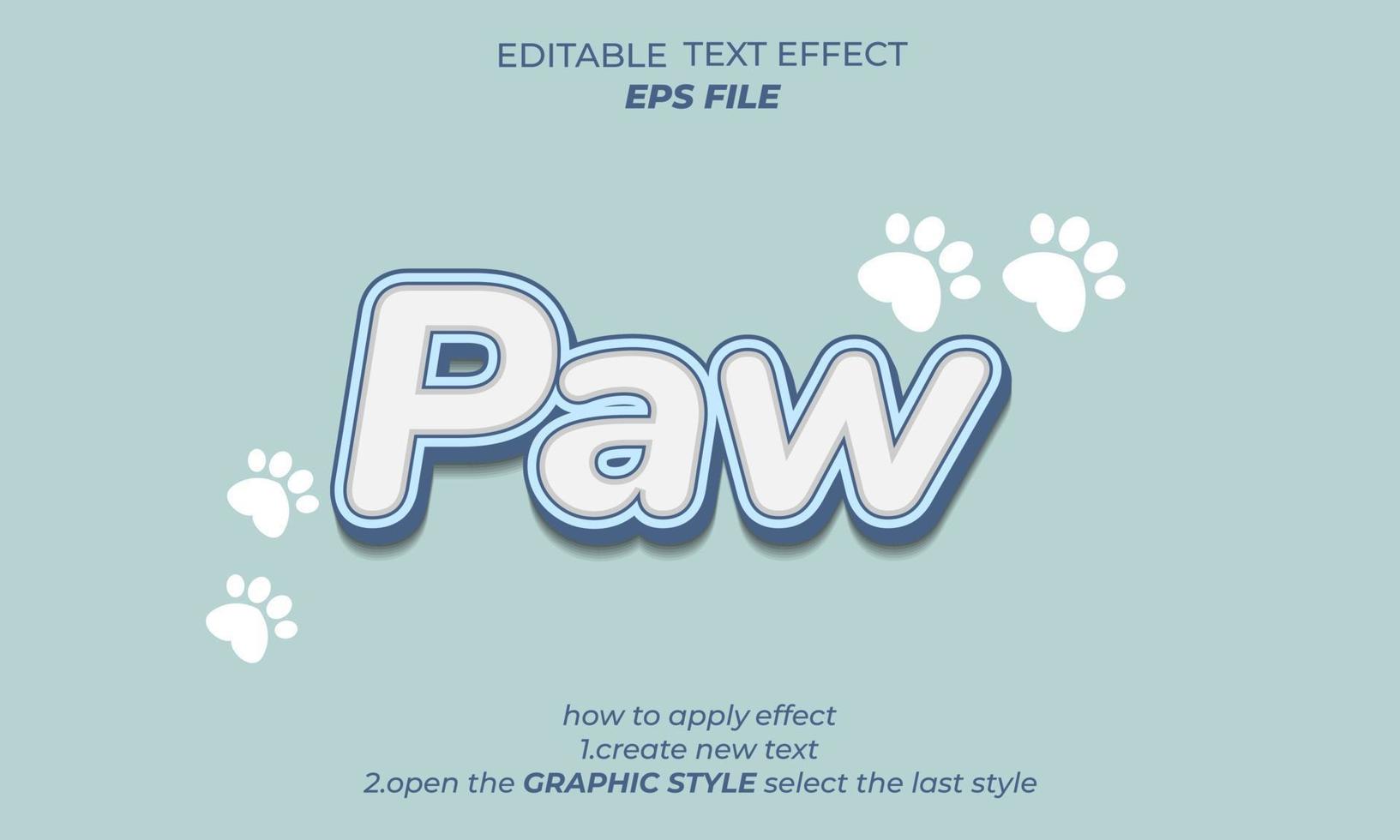 paw text effect, font editable, typography, 3d text. vector template