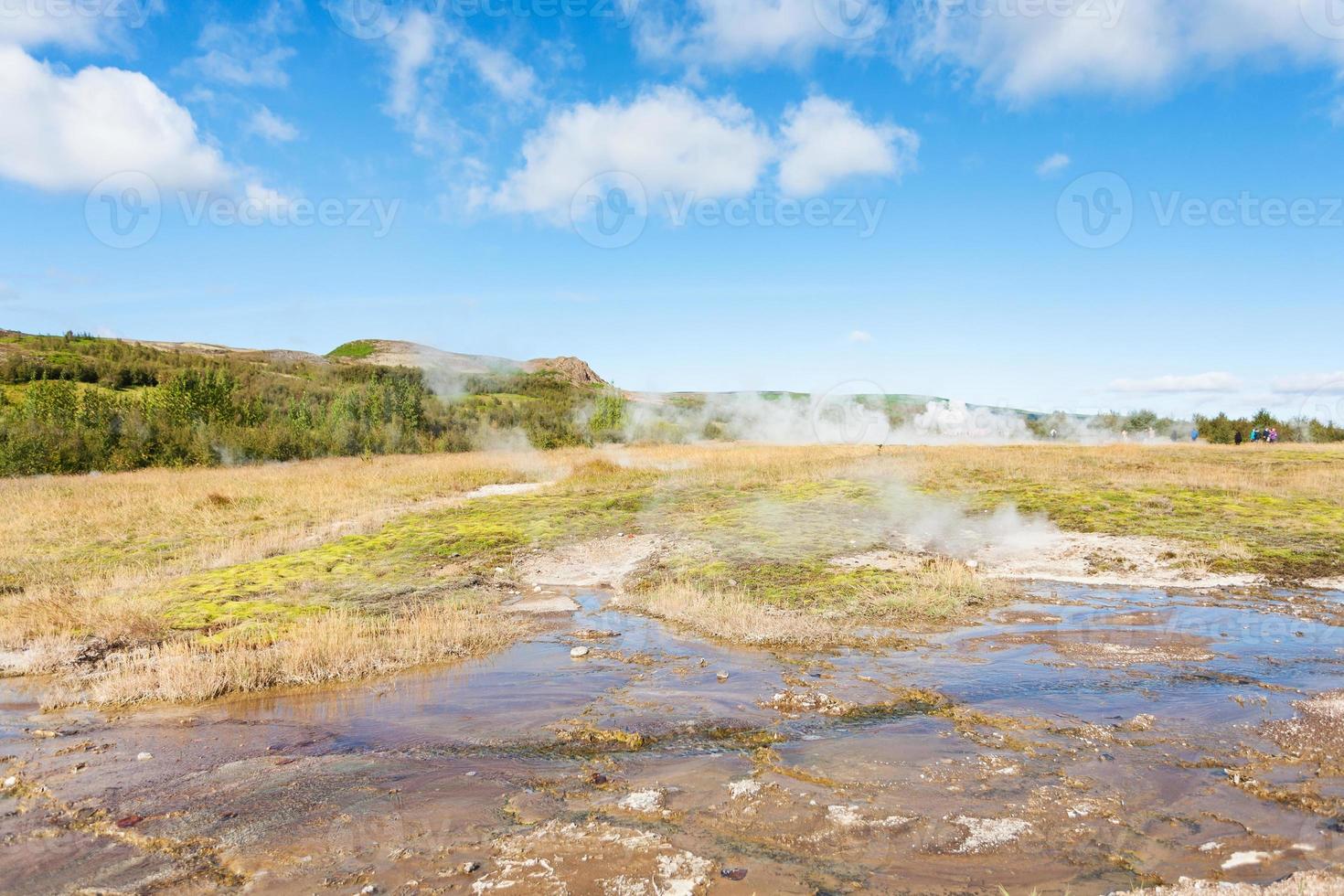 view of Haukadalur hot spring valley in autumn photo