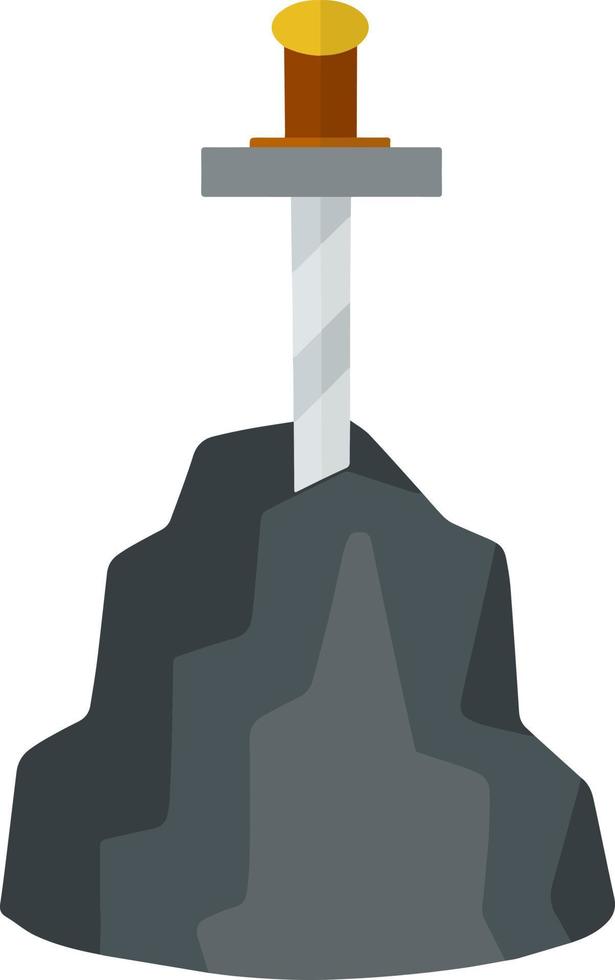 Legendary Excalibur. Knight and king Arthur test element. Medieval weapons and rock. Cartoon flat illustration. Sword in stone. English mythology and fairy tale vector
