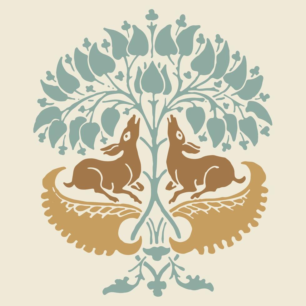 Vintage nature emblem, with deer, trees and foliage. vector