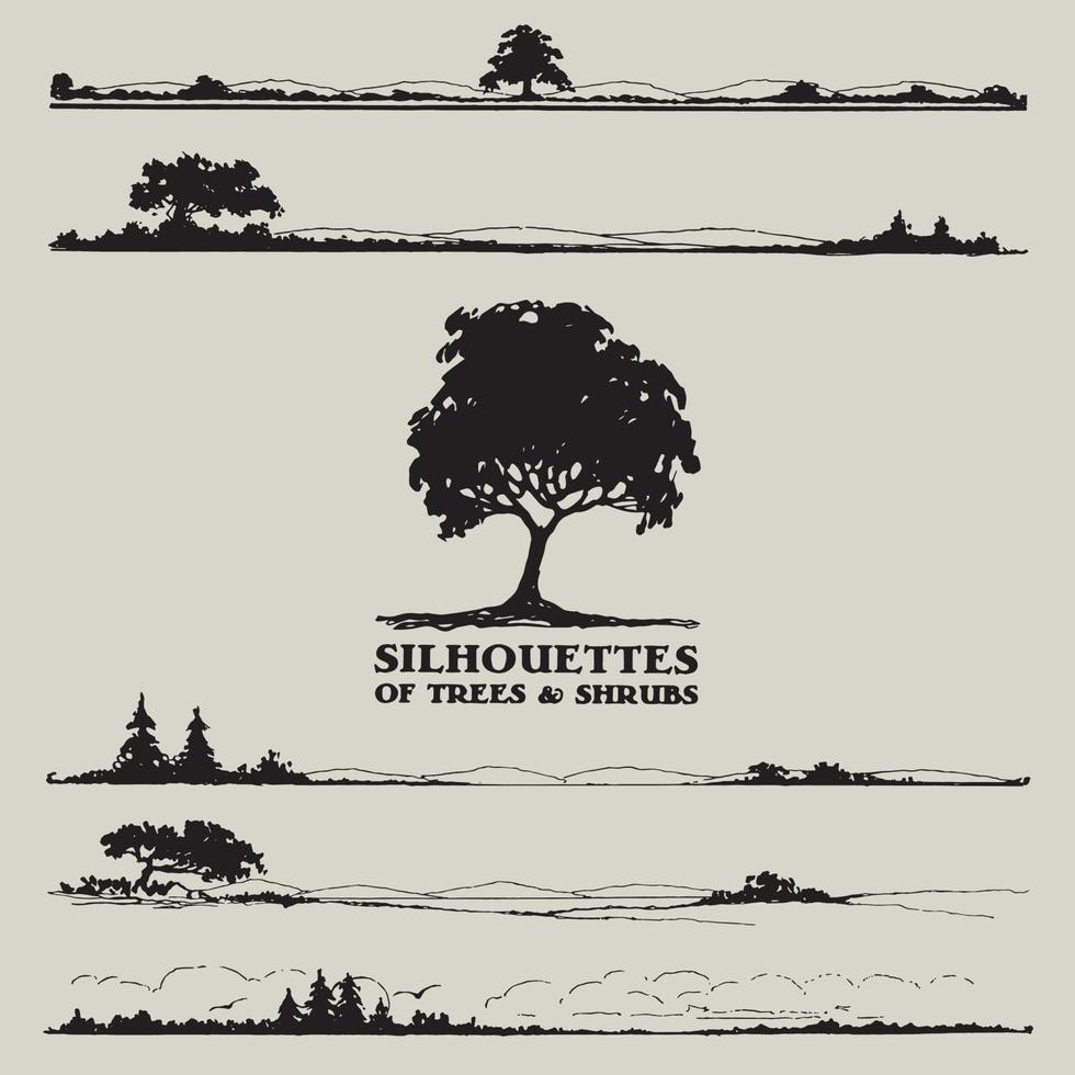 Silhouettes of trees and shrubs. Graphic resource for books, publishing, packing design, book covers, labels and invitations vector