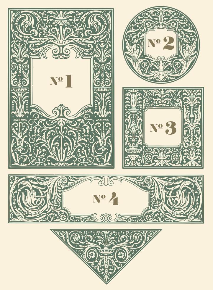 conjunto de diseño de marco ornamental vintage, borde de acanto ornamentado victoriano. vector
