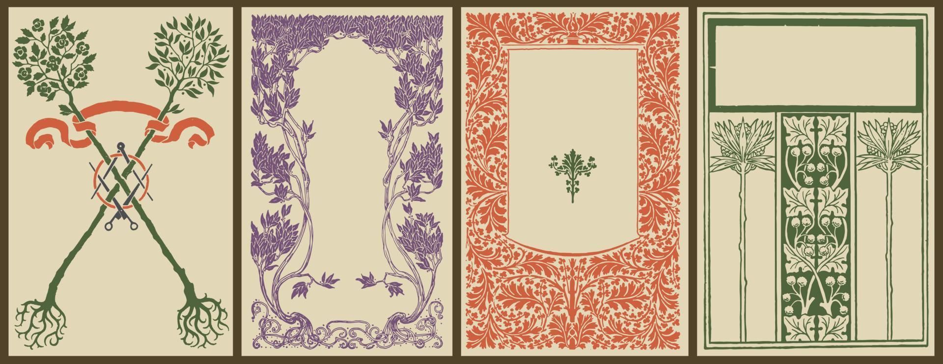 marco de hojas y árboles vintage. elementos de diseño para su uso en productos a base de hierbas, menús, folletos, portadas de libros, diseño de envases e invitaciones. vector