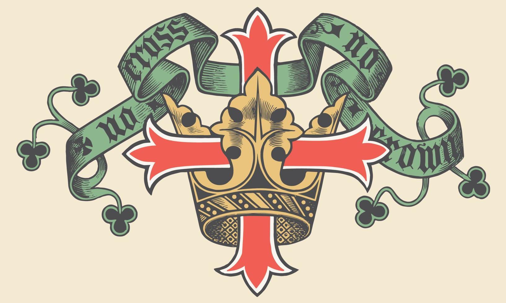 No Cross and No Crown Emblem, Christian idiom. vector