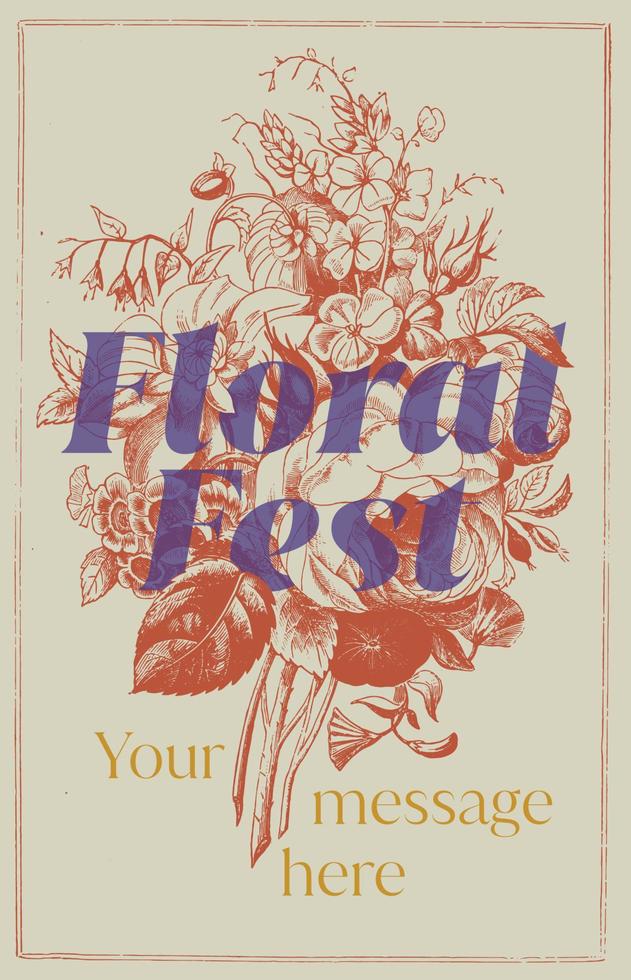 Victorian bouquet of Flowers. Floral fest. Poster design. Vintage botanical illustration. vector