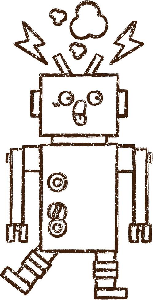 Crazy Robot Charcoal Drawing vector