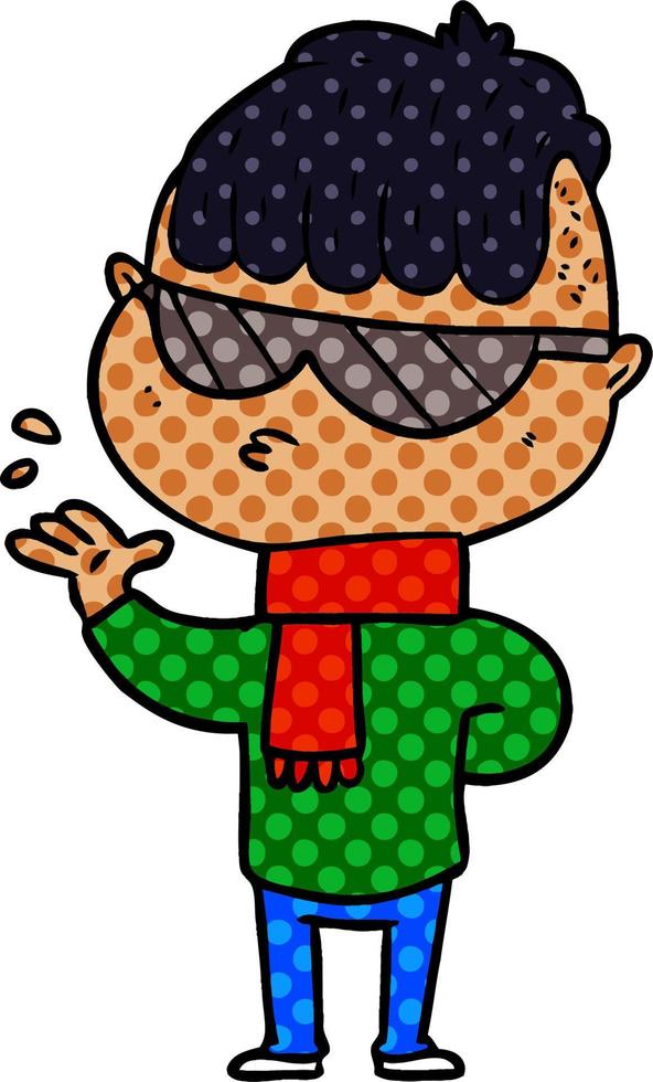 cartoon boy wearing sunglasses vector