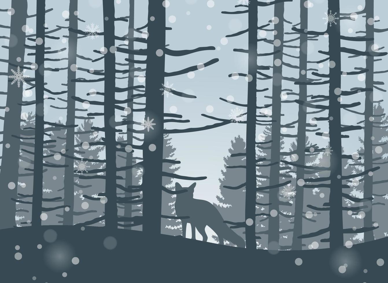 Happy Winter with evening Forest Landscape and fox animal vector