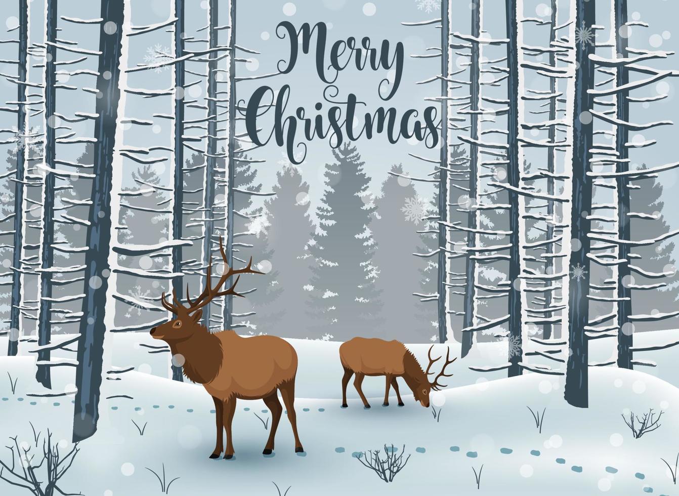 Merry Christmas Winter with Landscape and deer animal vector