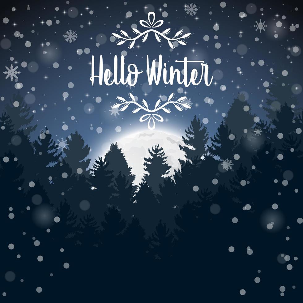 feliz invierno con fondo de paisaje forestal vector