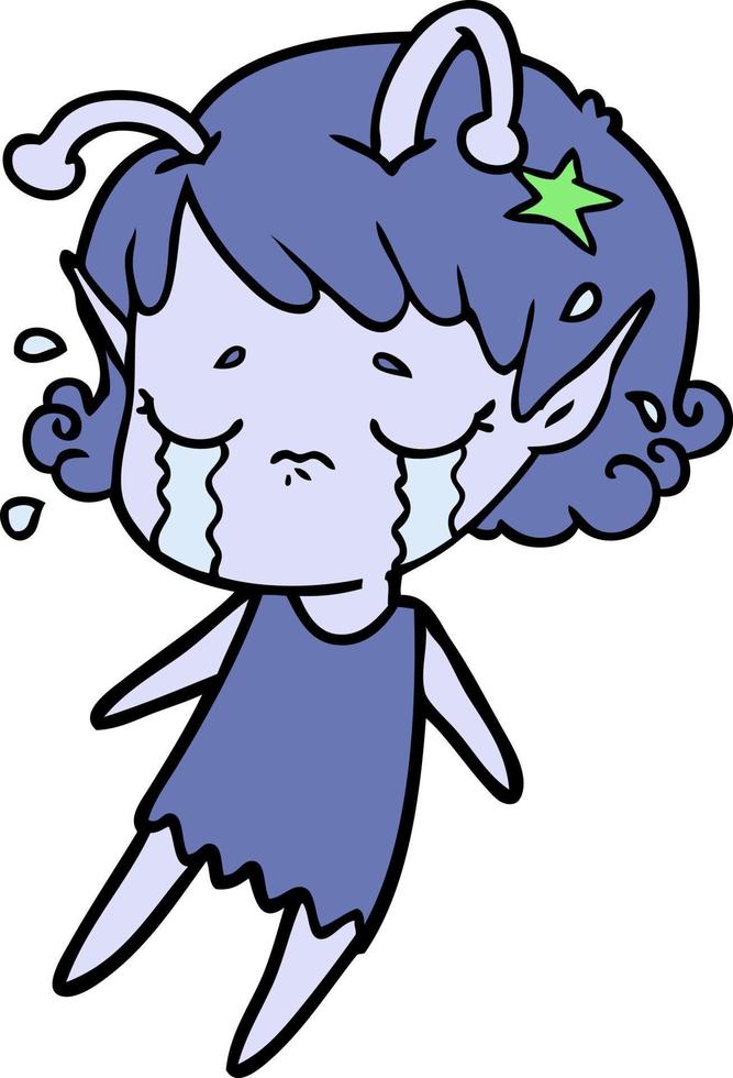 cartoon crying alien girl vector