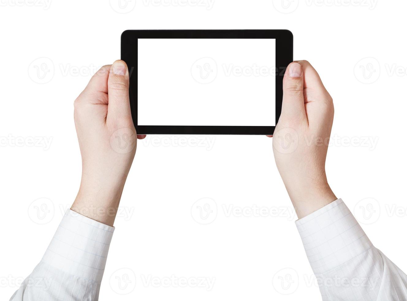 empresario manos sosteniendo tablet pc foto