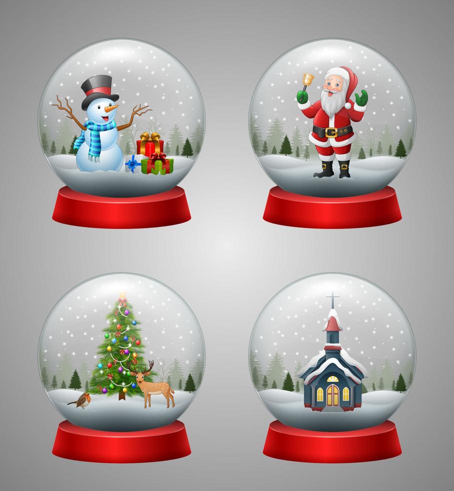 conjunto de globo de nieve de navidad con nevadas vector