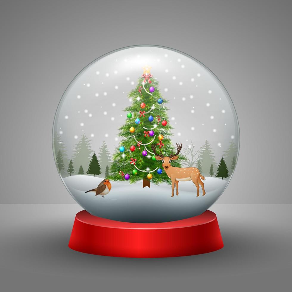 Christmas snow globe with snowfall vector