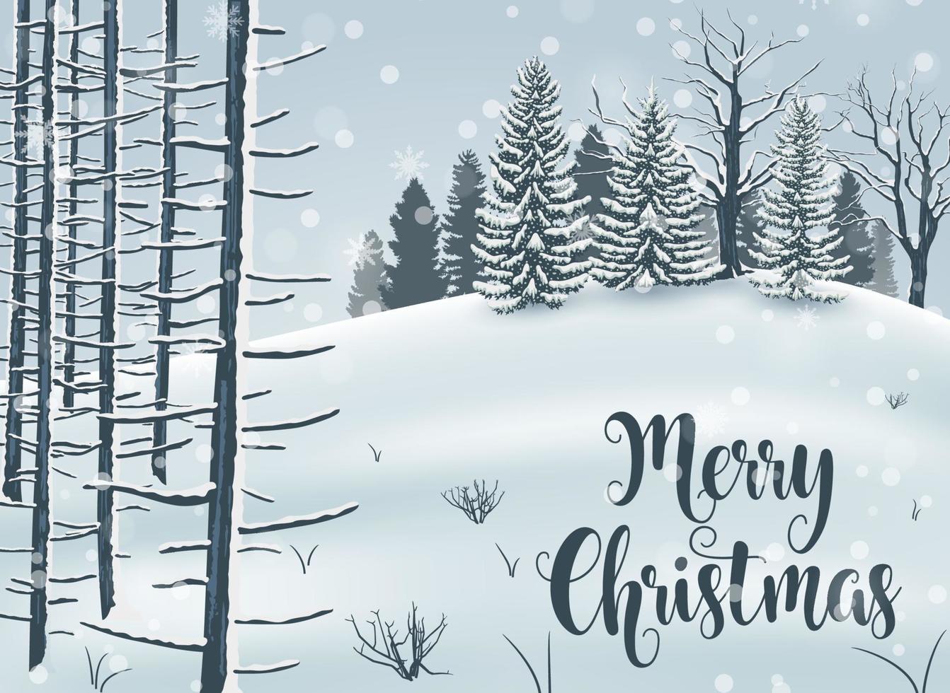 Happy Winter with evening Forest and half moonlight vector