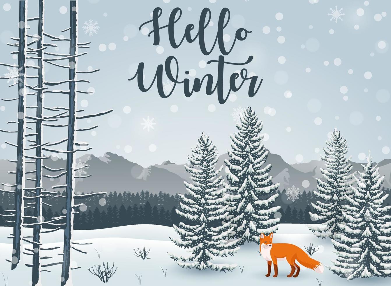 Happy Winter with Forest Landscape and fox animal vector