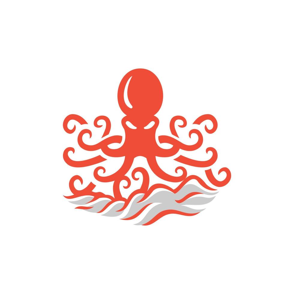 logotipo creativo de la ilustración del océano de la ola del pulpo vector