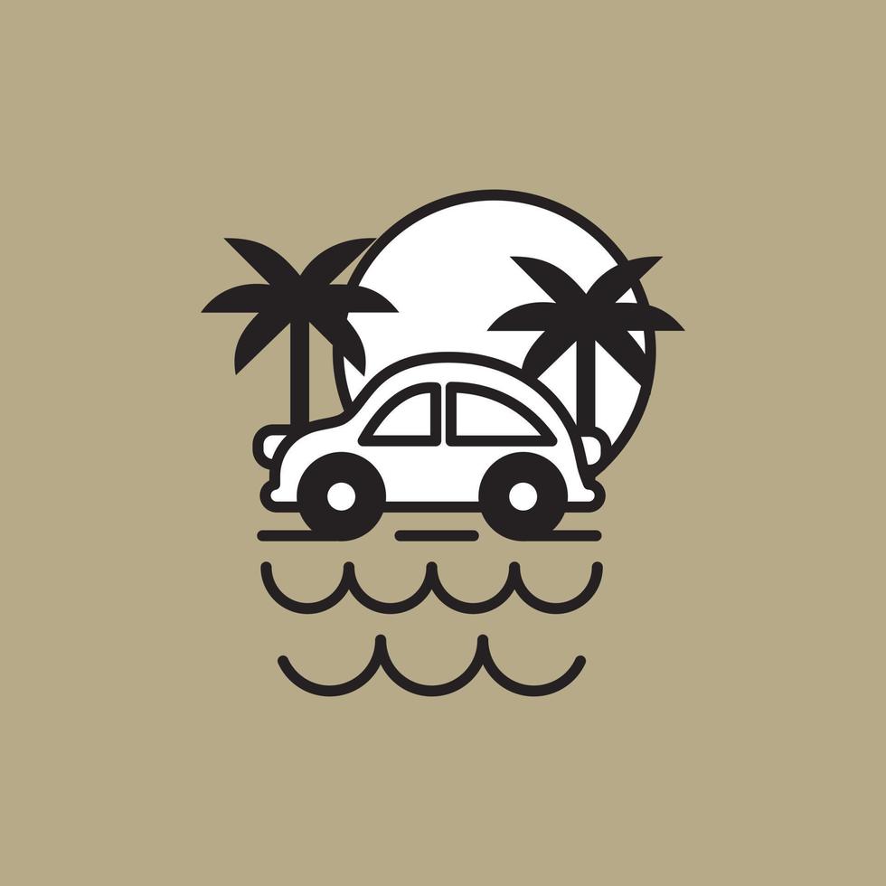 logotipo de ilustración de vacaciones de playa de coche vector