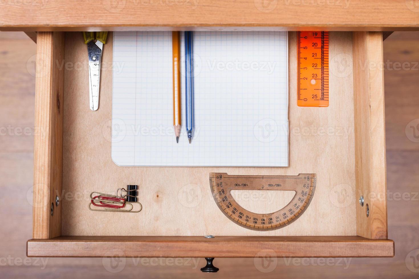 school set in open drawer photo