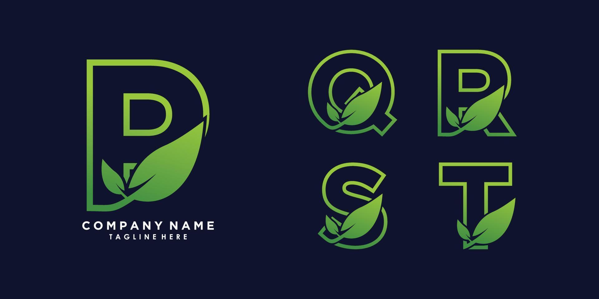 letter p,q,r,s,t  logo design with leaf creative concept premium vector