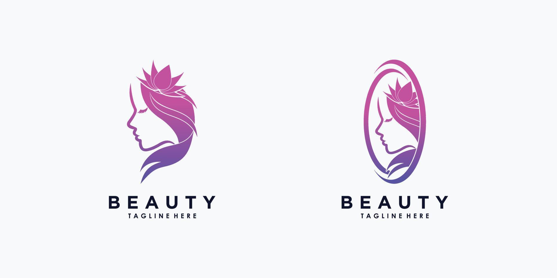 beauty woman logo design with flower concept gradient style vector