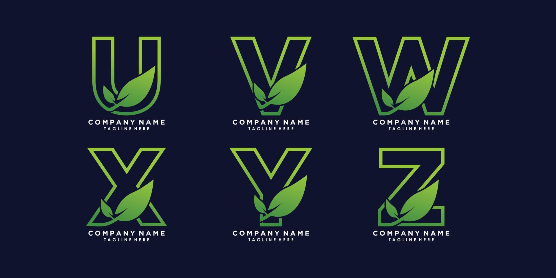 letra u, v, w, x, y, z diseño de logotipo con vector premium de concepto creativo de hoja