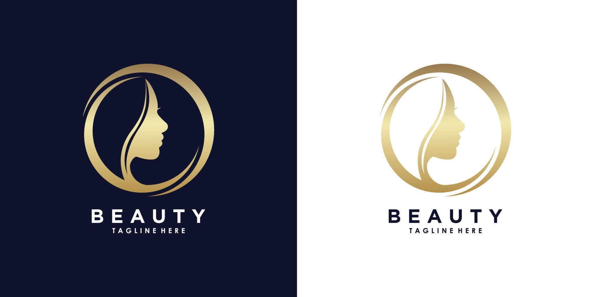 beauty woman logo design with beauty golden gradient style vector