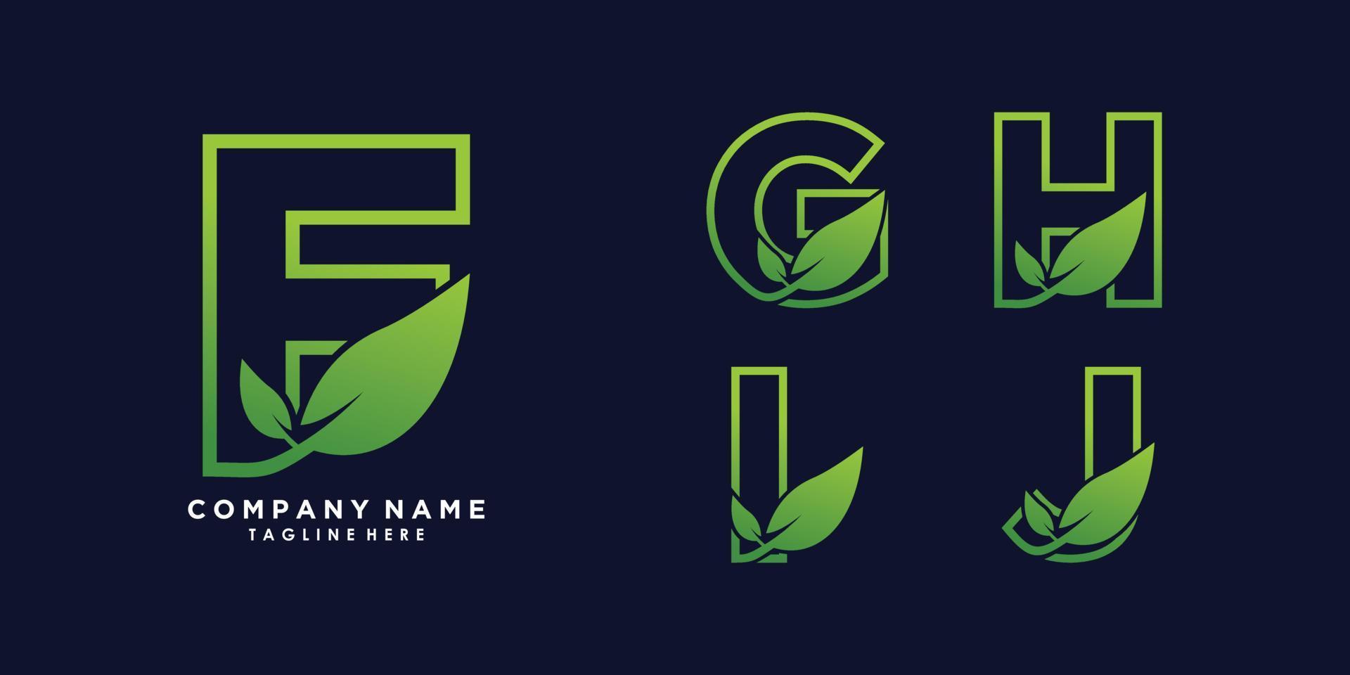 letter f,g,h,i,j logo design with leaf creative concept premium vector