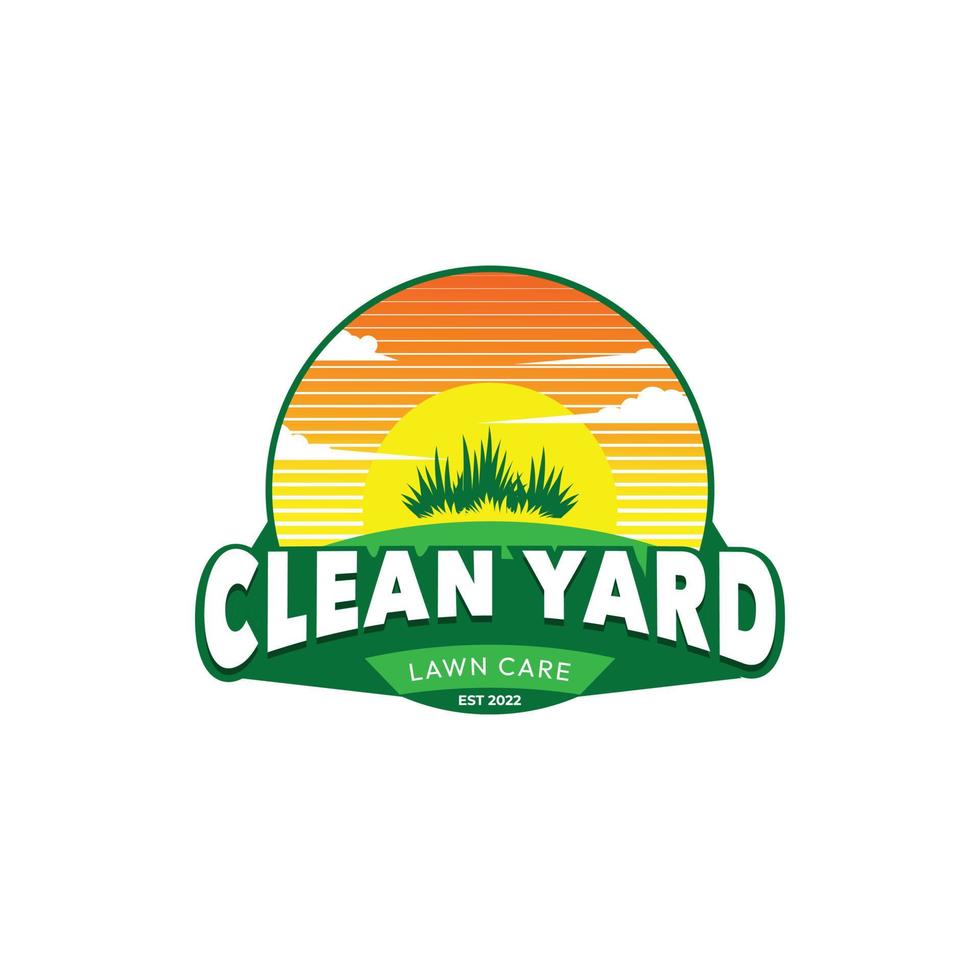 Lawn Care Business Badge Sunset Logo Design Template vector