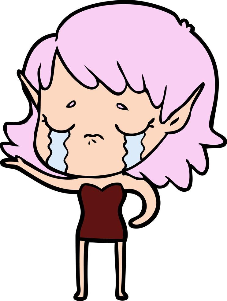 niña elfa llorando de dibujos animados vector
