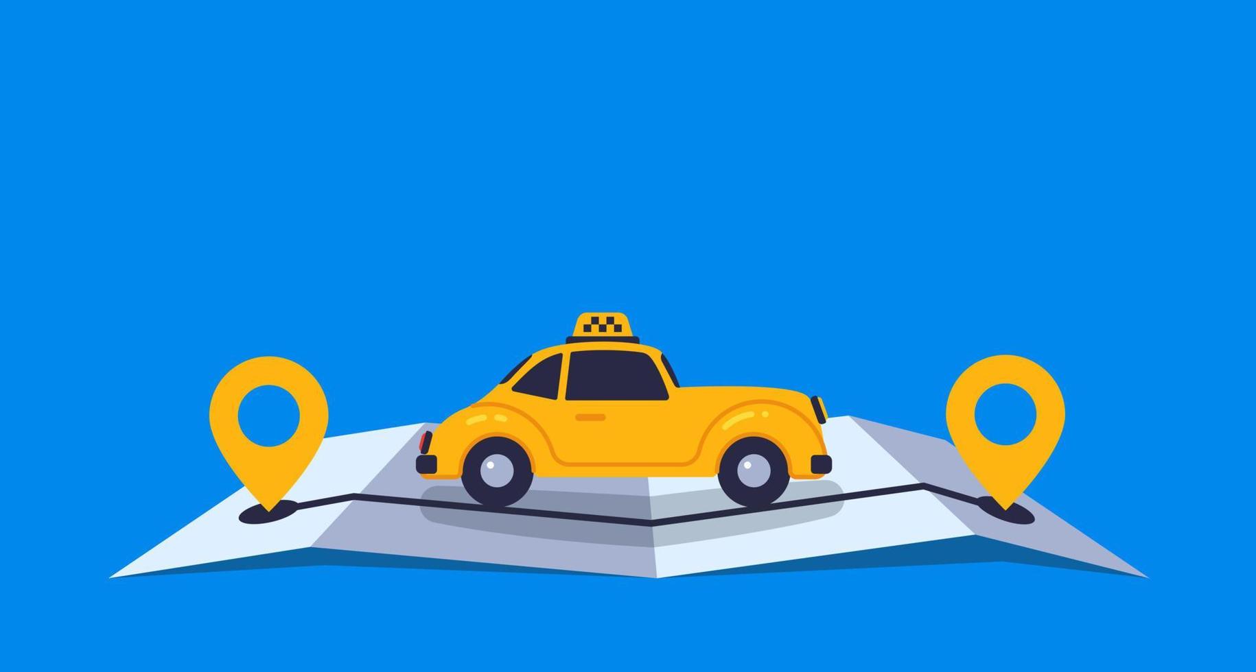 Concept online taxi using luxury retro car goes on online gps map vector illustration isolated