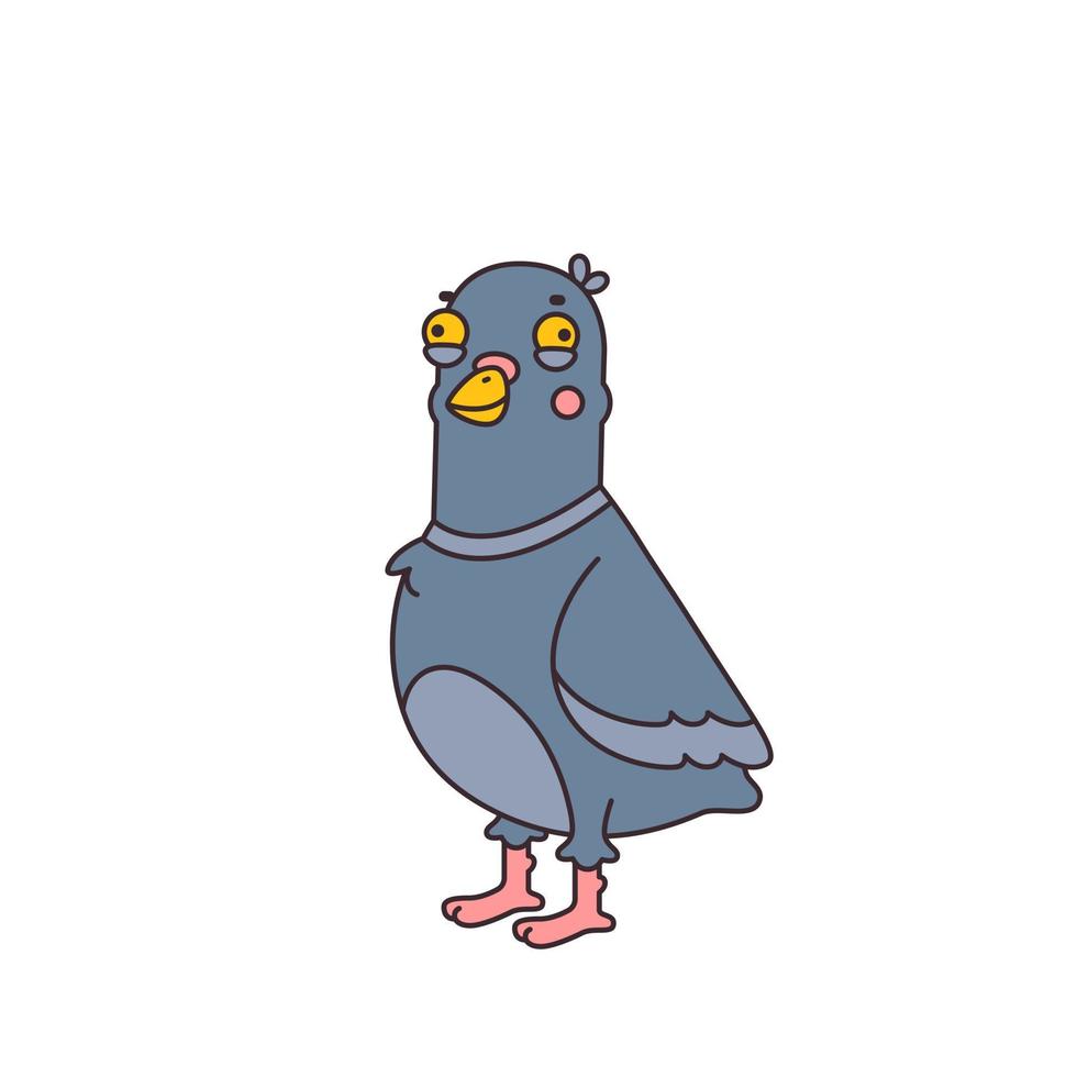 Cartoon cute crazy funny pigeon urban bird vector illustration