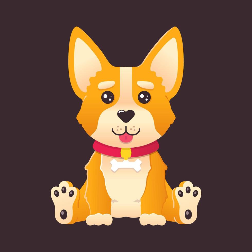 Cartoon cute corgi dog puppy sitting and smiling with tongue out isolated vector illustration