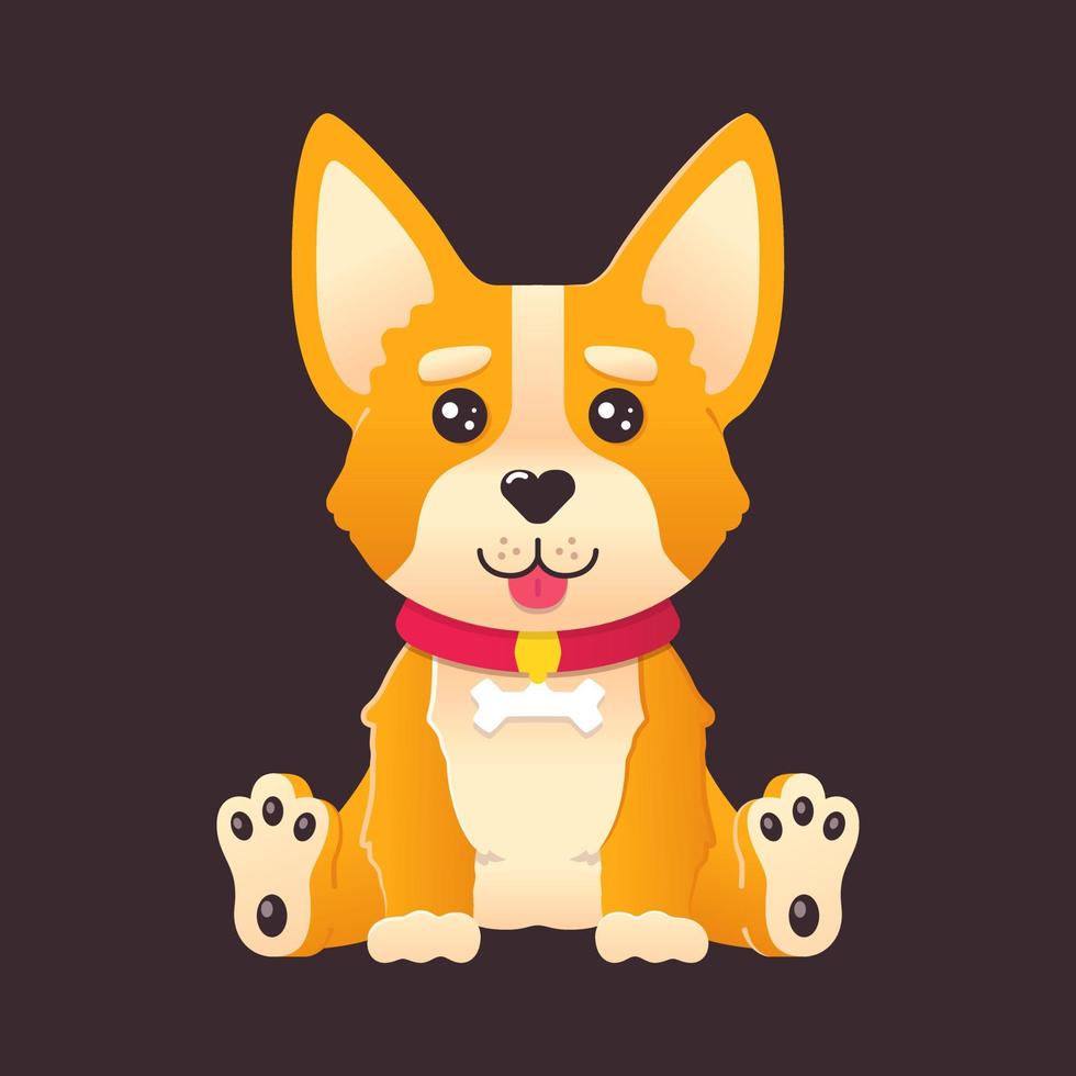 caricatura, lindo, corgi, perro, perrito, sentado, y, sonriente, con, lengua fuera, aislado, vector, ilustración vector