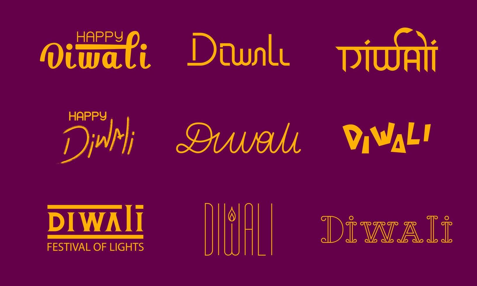 establecer letras de texto y caligrafía diwali para carteles y pancartas festival diwali vector