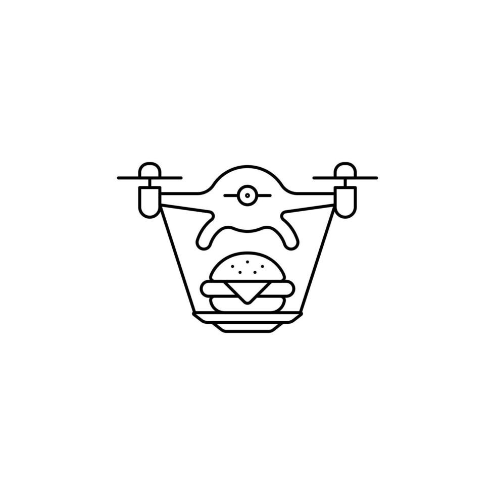 Air drone with burger on tray fast delivery outline icon. Online delivery icon in line style vector