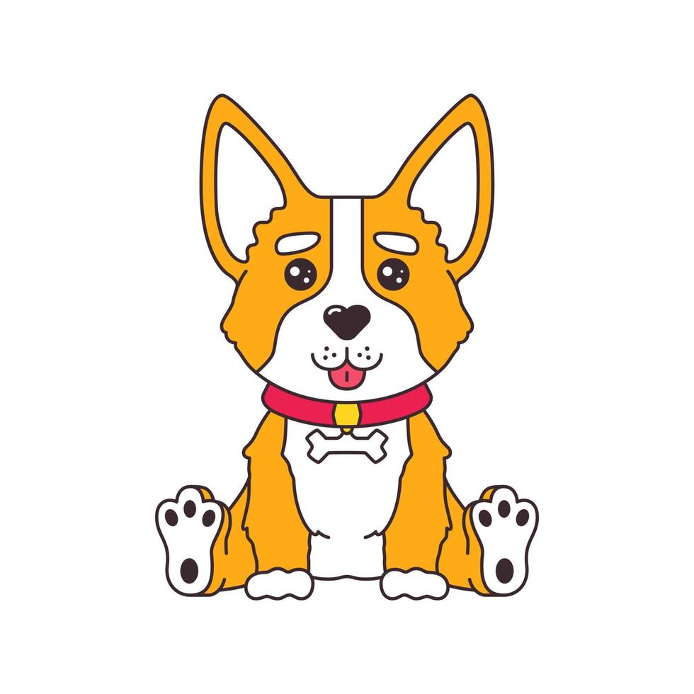 Cute cartoon corgi dog puppy sitting and smiling with tongue out comics sticker vector