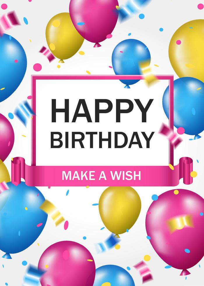 Happy birthday vertical poster with colorful balloons and confetti vector