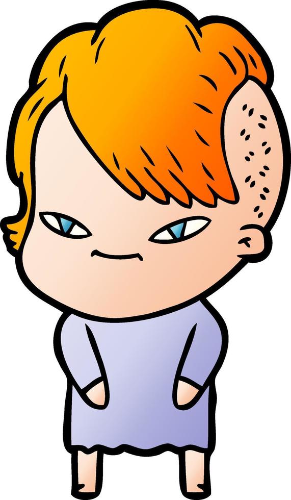 cute cartoon girl with hipster haircut vector