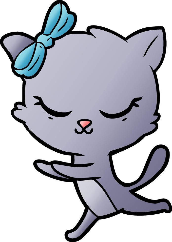 lindo gato de dibujos animados con arco vector