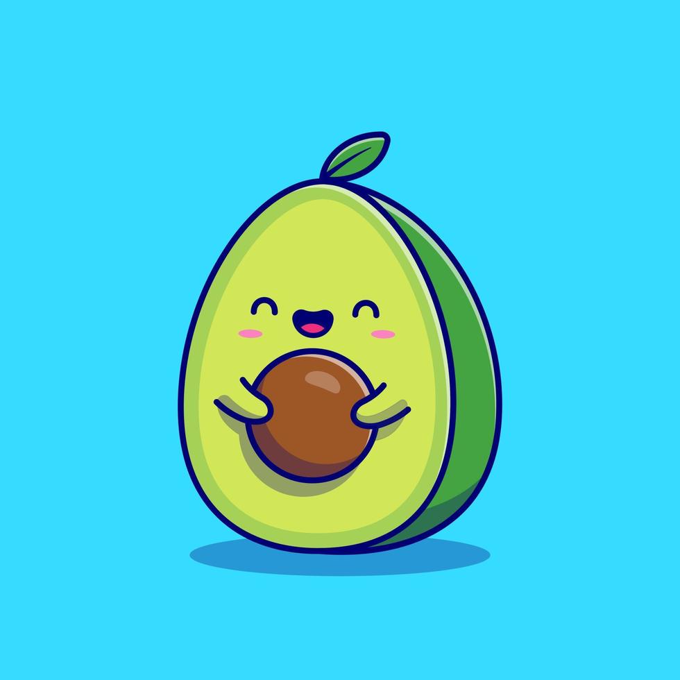 Cute Avocado Cartoon Vector Icon Illustration. Food Nature Icon Concept Isolated Premium Vector. Flat Cartoon Style