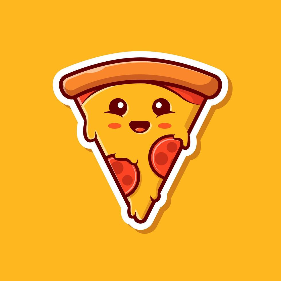 Lindo trozo de ilustración de icono de vector de dibujos animados de pizza. concepto de icono de objeto de comida vector premium aislado. estilo de dibujos animados plana