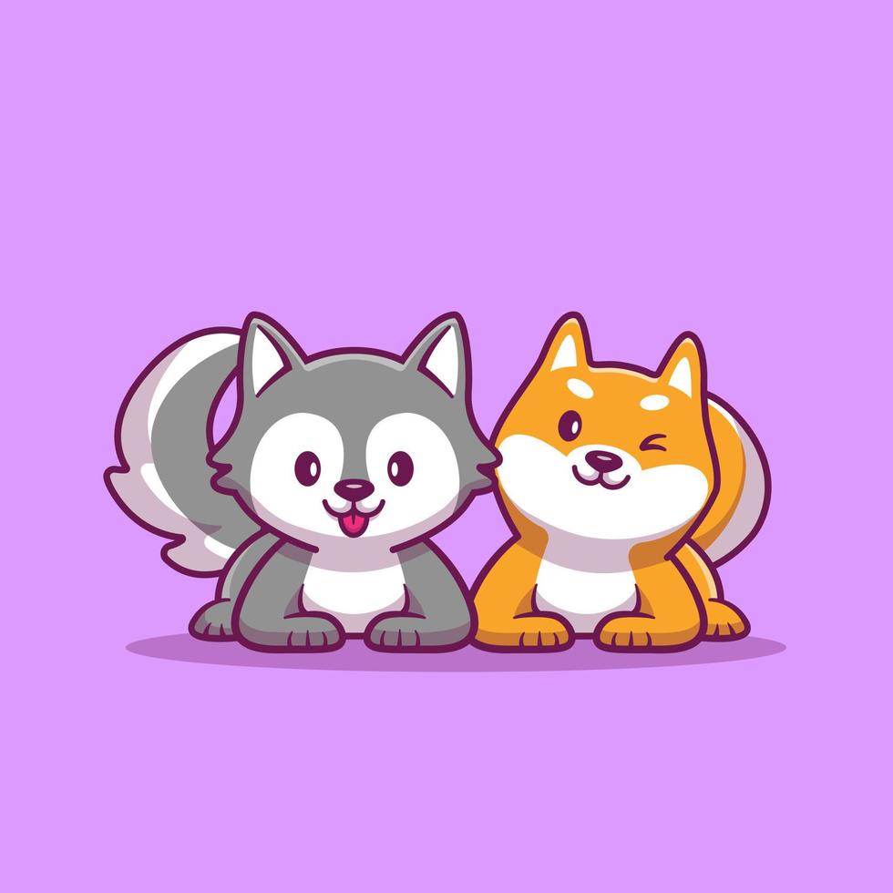 lindo husky y corgi perro dibujos animados vector icono ilustración. concepto de icono de naturaleza animal vector premium aislado. estilo de dibujos animados plana